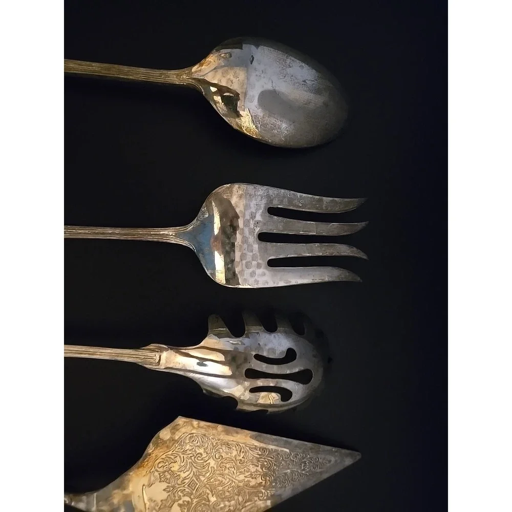 Unknown‎ Maker Lot Of 5 Serving Utensils Silver Plated
